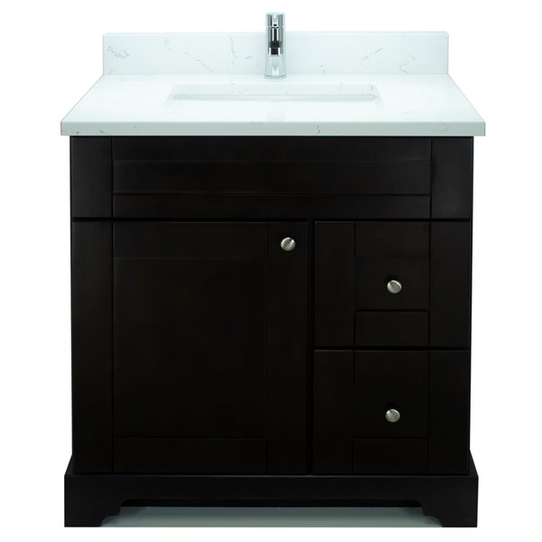 LUKX Bold Damian 30-in Espresso Single Sink Bathroom Vanity with White Carrara Quartz Top