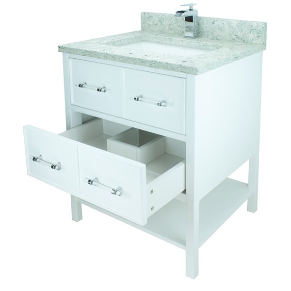 LUKX Bold Gemma 24-in White Single Sink Bathroom Vanity with Topaz Quartz Top