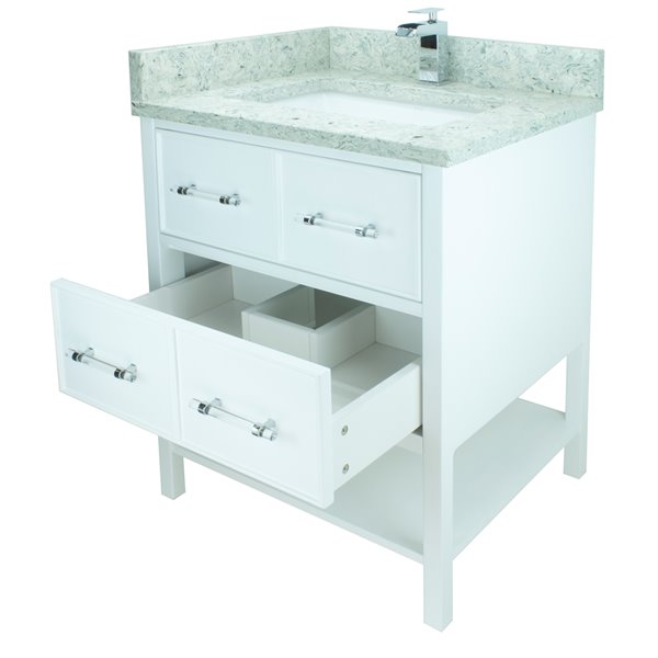 LUKX Bold Gemma 24-in White Single Sink Bathroom Vanity with Topaz Quartz Top