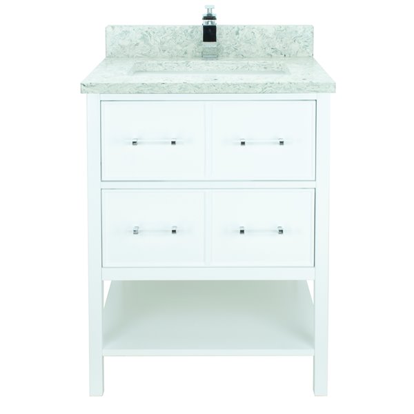 LUKX Bold Gemma 24-in White Single Sink Bathroom Vanity with Topaz Quartz Top