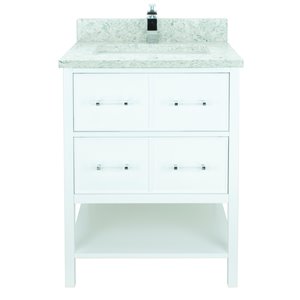 Meuble-lavabo simple blanc de 24 po Bold Gemma par LUKX avec comptoir en quartz topaze