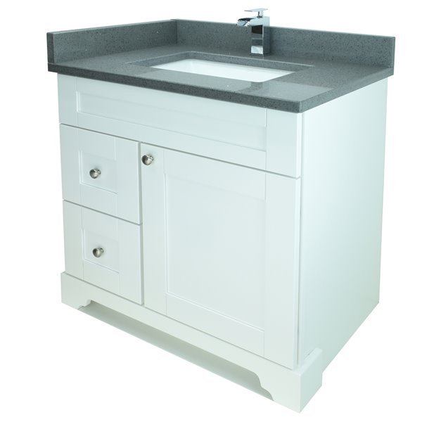 LUKX Bold Damian 36-in White Single Sink Bathroom Vanity with Crystal Grey Quartz Top