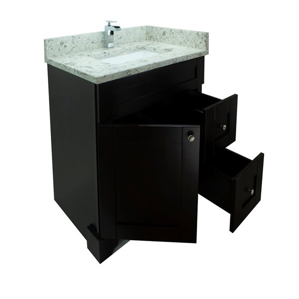 LUKX Bold Damian 24-in Espresso Single Sink Bathroom Vanity with Milky Way Quartz Top