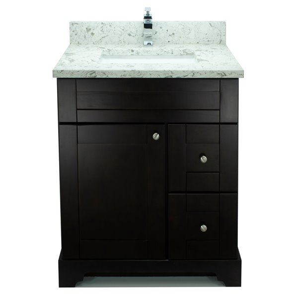 LUKX Bold Damian 24-in Espresso Single Sink Bathroom Vanity with Milky Way Quartz Top