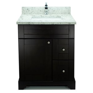 LUKX Bold Damian 24-in Espresso Single Sink Bathroom Vanity with Milky Way Quartz Top