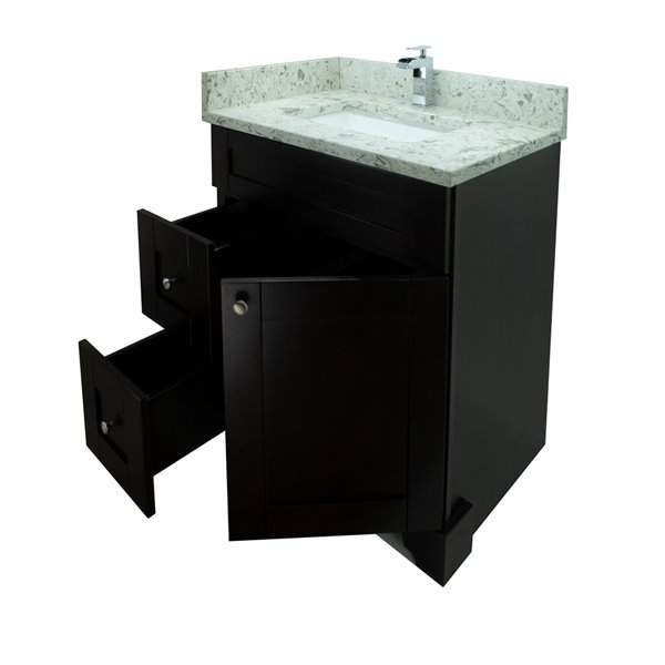 LUKX Bold Damian 24-in Espresso Single Sink Bathroom Vanity and Milky Way Quartz Top