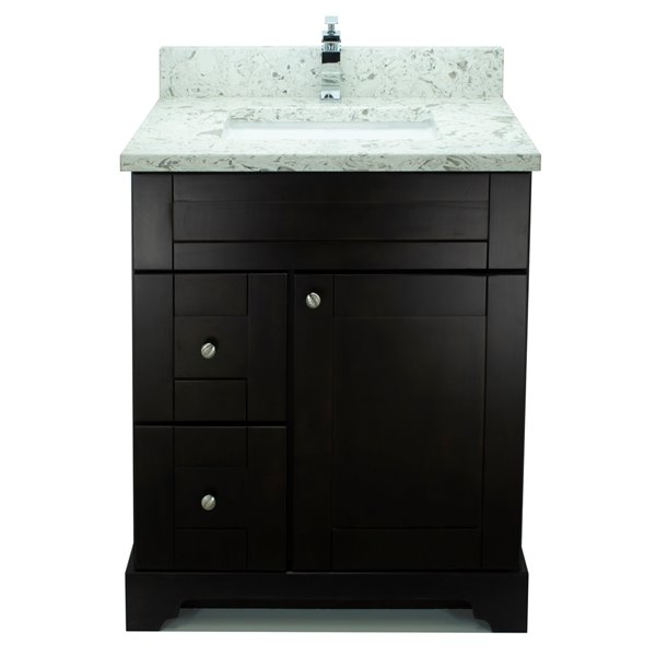 LUKX Bold Damian 24-in Espresso Single Sink Bathroom Vanity and Milky Way Quartz Top