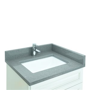 Vanitée avec comptoir en Quartz gris cristal Bold Damian de Lukx®, tiroir à droite, 24 po, blanc antique