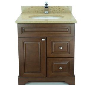 LUKX Bold Damian 30-in Single Sink Bathroom Vanity with Royal Brown Quartz Countertop