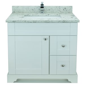 Meuble-lavabo simple blanc Bold Damian par LUKX de 36 po avec comptoir en quartz blanc voie lactée