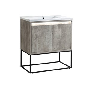 Meuble-lavabo simple gris pierre Modo Mark par LUKX de 32 po avec comptoir en céramique blanche