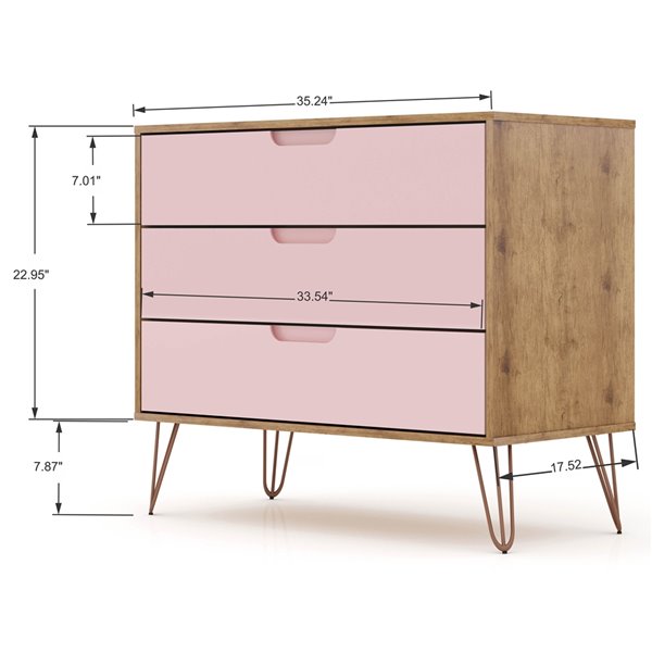 Manhattan Comfort Rockefeller Dresser - 35.24-in x 28.86-in - Natural Brown/Pink