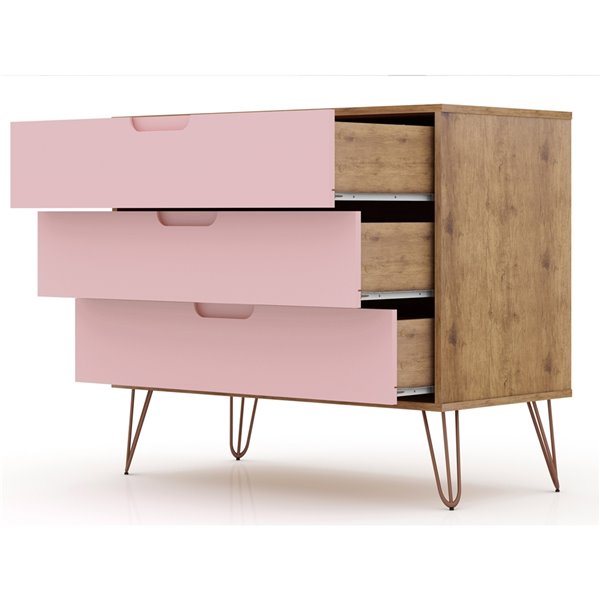 Manhattan Comfort Rockefeller Dresser - 35.24-in x 28.86-in - Natural Brown/Pink