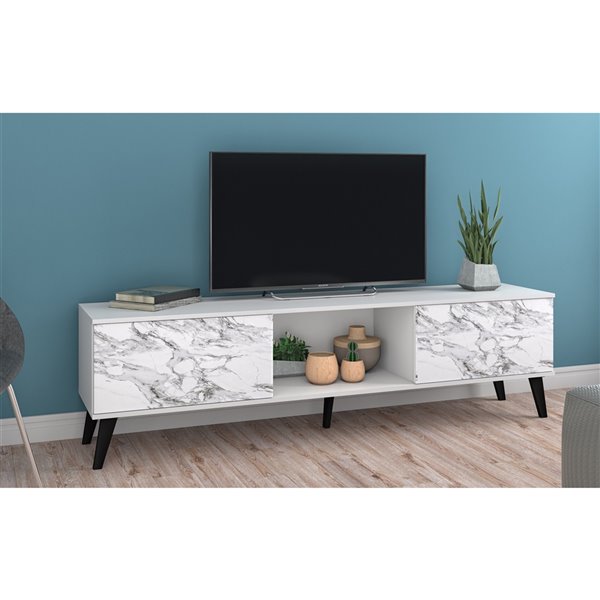 Manhattan Comfort Doyers TV Stand - 78.87-in - White Marble