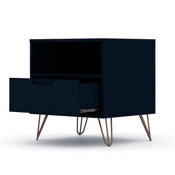 Manhattan Comfort Rockefeller 1.0 Nightstand - 21.65-in - Midnight Blue