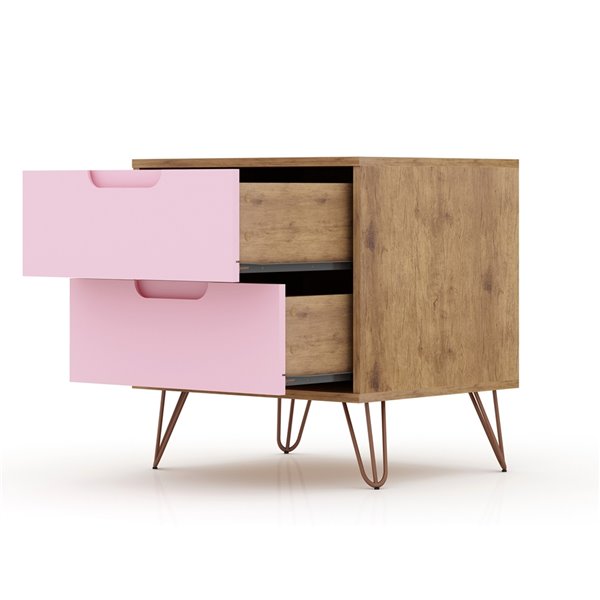 Manhattan Comfort Rockefeller 2.0 Nightstand - 21.65-in - Natural Brown and Pink