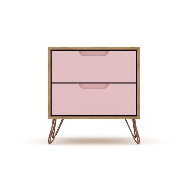 Manhattan Comfort Rockefeller 2.0 Nightstand - 21.65-in - Natural Brown and Pink