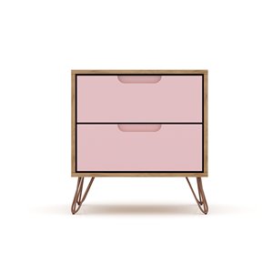 Manhattan Comfort Rockefeller 2.0 Nightstand - 21.65-in - Natural Brown and Pink