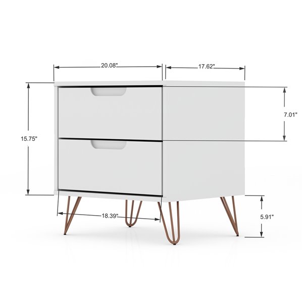 Manhattan Comfort Rockefeller 2.0 Nightstand - 21.65-in - White