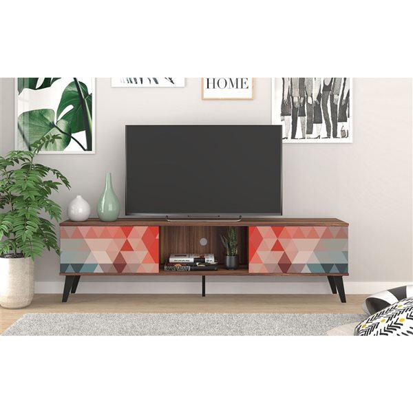 Manhattan Comfort Doyers TV Stand - 78.87-in - Brown, Red and Blue