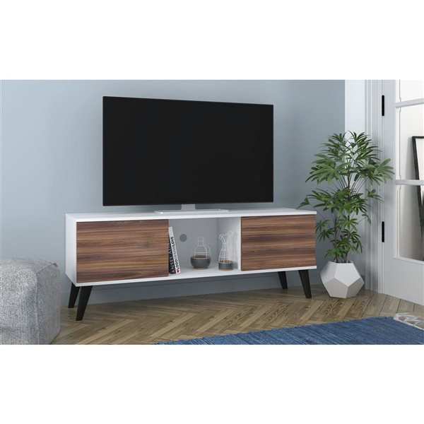 Manhattan Comfort Doyers TV Stand - 53.15-in - White and Nut Brown