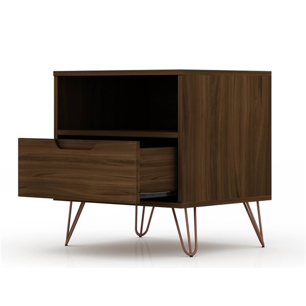 Manhattan Comfort Rockefeller 1.0 Nightstand - 21.65-in - Brown