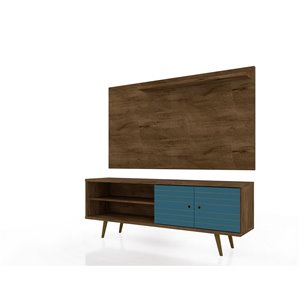 Manhattan Comfort Liberty TV Stand and Panel - 62.99-in - Rustic Brown and Aqua Blue