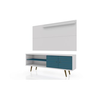 Manhattan Comfort Liberty TV Stand and Panel - 62.99-in - White and Aqua Blue