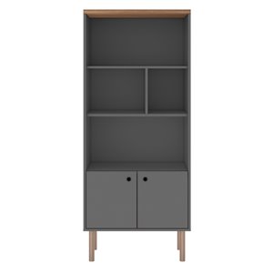 Manhattan Comfort Windsor Display Bookcase Cabinet - 26.77-in - Grey/Natural