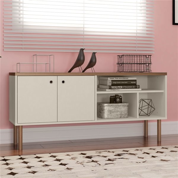 Manhattan Comfort Windsor TV Stand - 53.62-in - Off-White and Natural Brown
