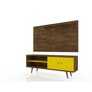 Manhattan Comfort Liberty TV Stand and Panel - 62.99-in - Rustic Brown and Yellow