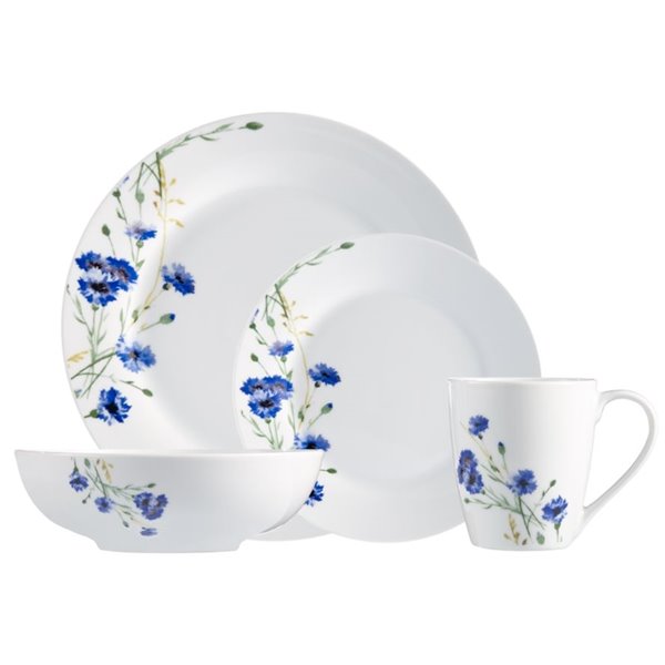 Ensemble de vaisselle en porcelaine de Safdie & Co., blanc et bleu, 16 pièces