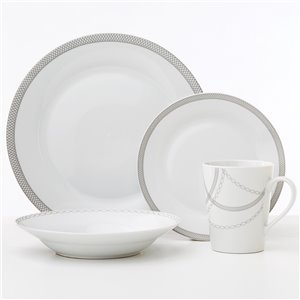 Safdie & Co. Infinity Dinnerware Set - Porcelain - White and Light Grey - 16 -Piece