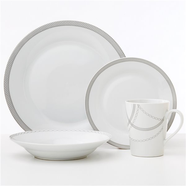 Ensemble de vaisselle en porcelaine Infinity de Safdie & Co., blanc et gris pâle, 16 pièces