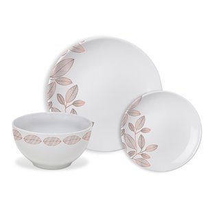 Ensemble de vaisselle en porcelaine de Safdie & Co., feuillage or rose, 12 pièces