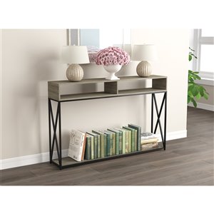 Table console Safdie & Co., 2 tablettes ouvertes, 47,25 po, gris taupe foncé