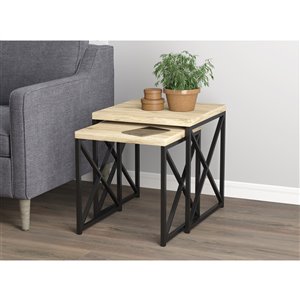Ensemble de table d'appoint de Safdie & Co., bois recyclé et métal noir, ens. de 2