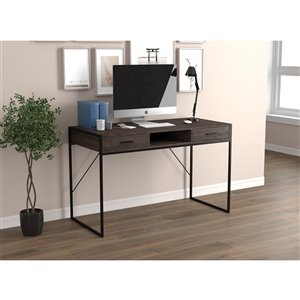 Safdie & Co. Computer Desk - 2 Drawers and 1 Shelf - 48-in - Dark Brown Reclaimed Wood