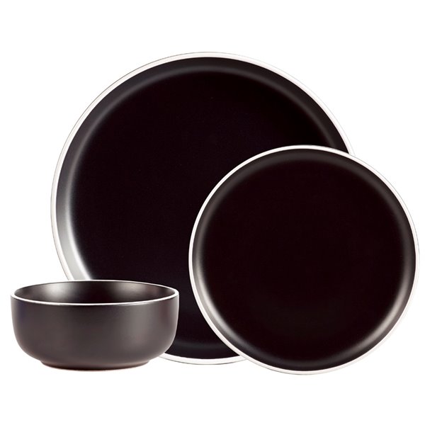 Ensemble de vaisselle en grès de Safdie & Co., noir, 12 pièces