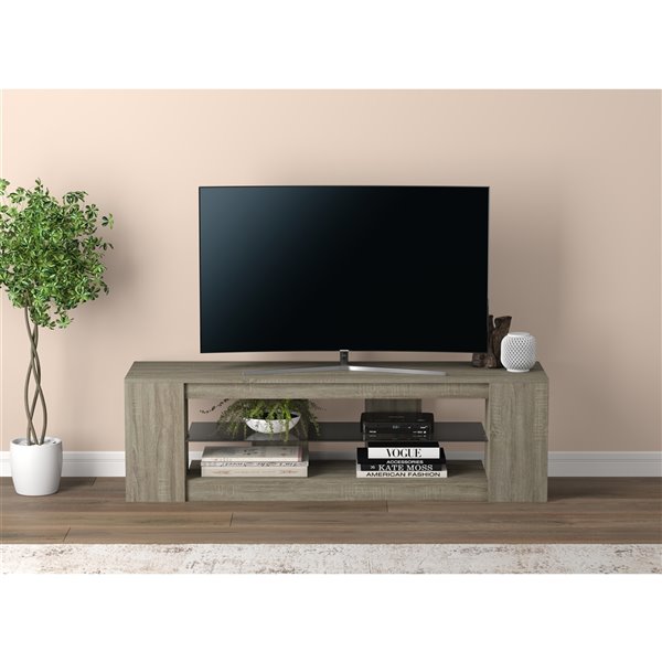 Safdie & Co. TV Stand - 2 Shelves with Tempered Glass - 55-in - Dark Taupe