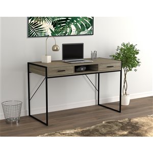Safdie & Co. Computer Desk - 2 Drawers and 1 Shelf - 48-in - Dark Taupe/Black Metal