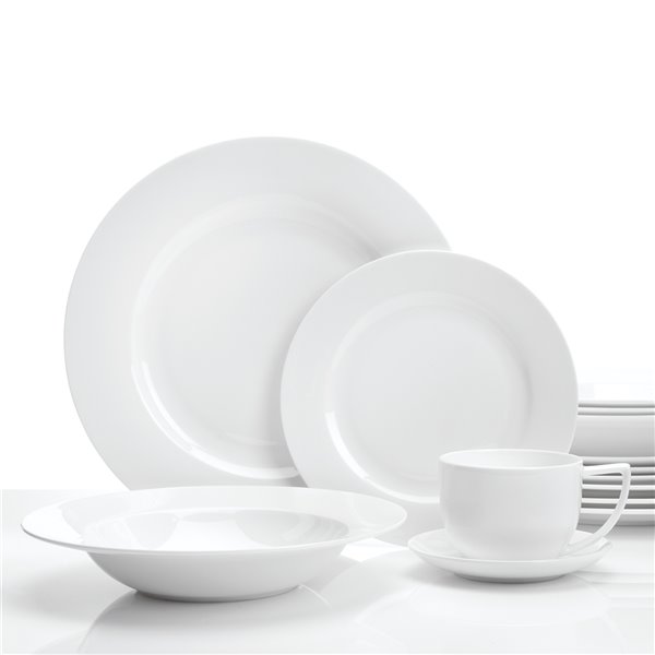 Ensemble de vaisselle en porcelaine Topia Classique de Safdie & Co., blanc, 16 pièces