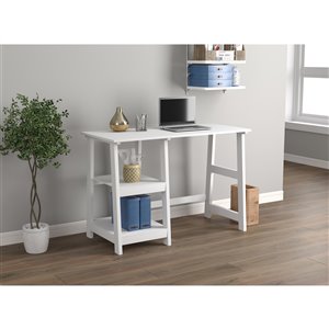 Bureau d'ordinateur Safdie & Co., 2 tablettes ouvertes, 44 po, blanc