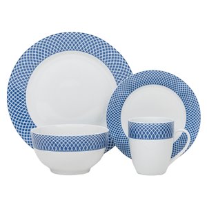 Ensemble de vaisselle en porcelaine de Safdie & Co., bleu et blanc, 16 pièces