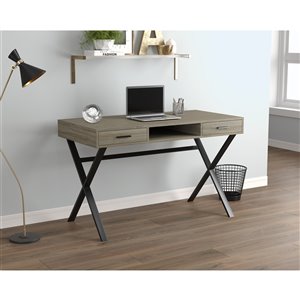 Safdie & Co. Computer Desk - 2 Drawers and 1 Shelf - 47-in - Dark Taupe/Black Metal