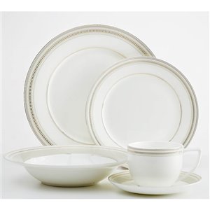Safdie & Co. Milano Dinnerware Set - Porcelain - Taupe and Gold - 20 -Piece