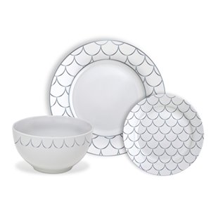 Safdie & Co. Dinnerware Set - Porcelain - Silver Scale - 12 -Piece