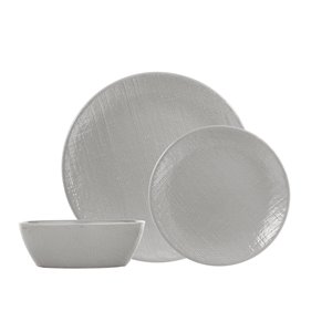 Safdie & Co. Dinnerware Set - Stoneware - Grey Linen - 12 -Piece