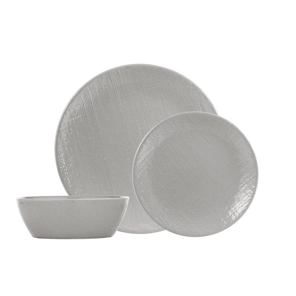 Ensemble de vaisselle en grès de Safdie & Co., lin gris, 12 pièces