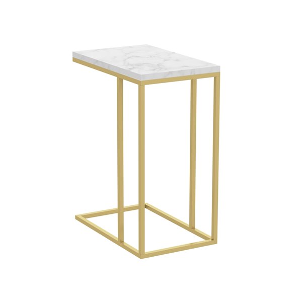 Table d'appoint Safdie & Co., 20 po x 12 po, marbre blanc et métal doré